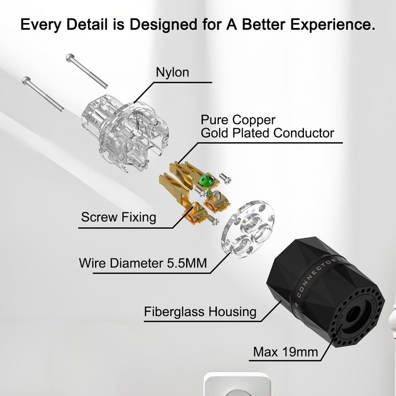 Viborg HiFi Power Connector VF503G Gold-Plated Pure Copper Non-Magnetic 15A/125V 10A/250V AC Audio Mains Plug Set Screws Hi-End IEC C15 Power Connector for DIY Audiophile Power Cord - Image 2